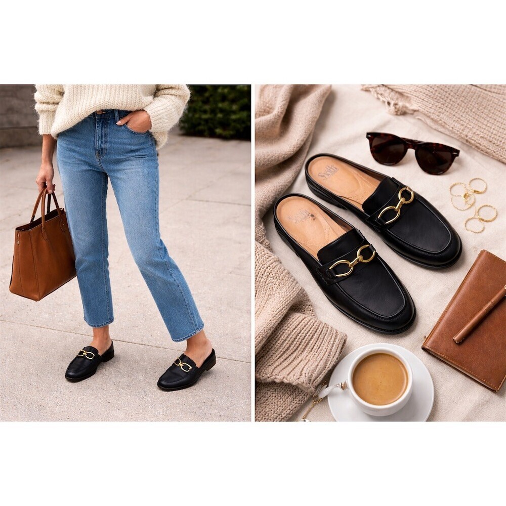 Sofft Mule Loafers Womens Black Gold Horsebit 9M